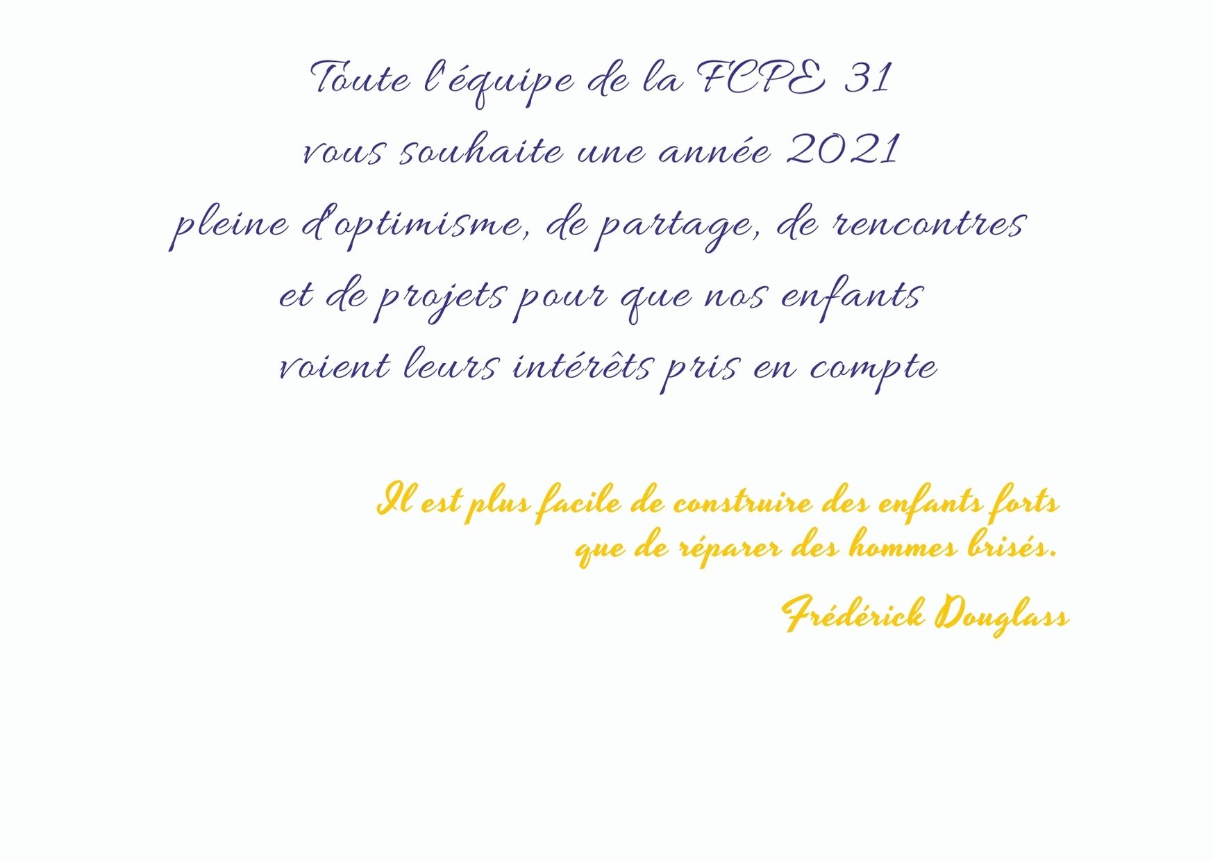 La FCPE 31 vous souhaite une excellente année 2021